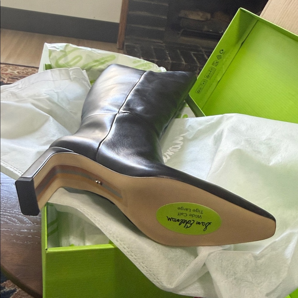 Wide calf Sylvia Sam Edelman Black Heel Boots 8m - Picture 9 of 11